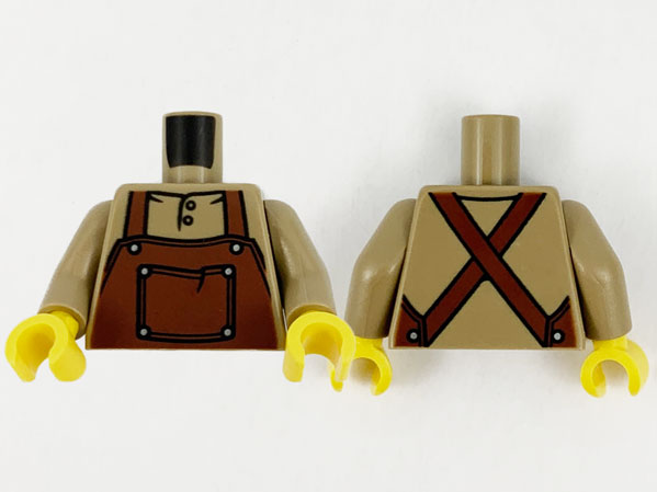 Torso Reddish Brown Apron with Pocket over Shirt with Buttons Pattern / Dark Tan Arms / Yellow Hands