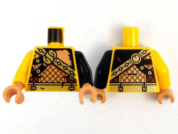 Torso Nougat Fur with Gold Crossbelt and Armor Pattern / Black Arm Left / Bright Light Orange Arm Right / Nougat Hands