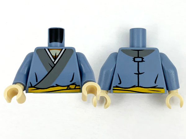 Torso Tunic, Tan Chest, Dark Bluish Gray Hems, Bright Light Orange Sash Pattern / Sand Blue Arms / Tan Hands