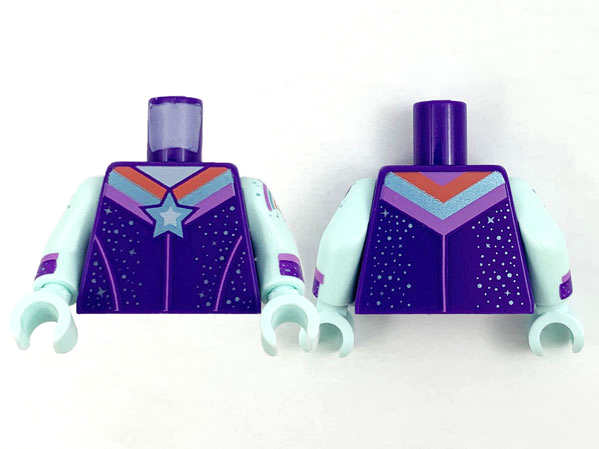Torso Metallic Light Blue Star and Sparkles with Stripes Pattern / Light Aqua Arms with Metallic Light Blue Sparkles and Dark Purple Cuff Pattern / Light Aqua Hands