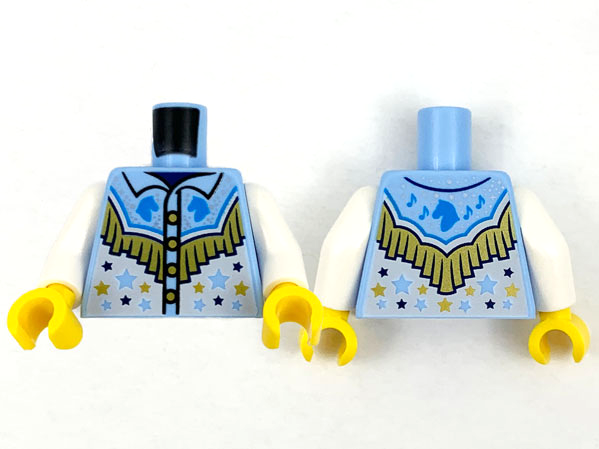 Torso Western Shirt Dark Azure Horse Heads, Gold Fringe, White Lower with Stars Pattern / White Arms / Yellow Hands