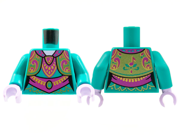 Torso Female Ornate Vest and Dress, Magenta Collar, Filigree, Sash, Gold Trim and Musical Note Pattern / Dark Turquoise Arms / Lavender Hands