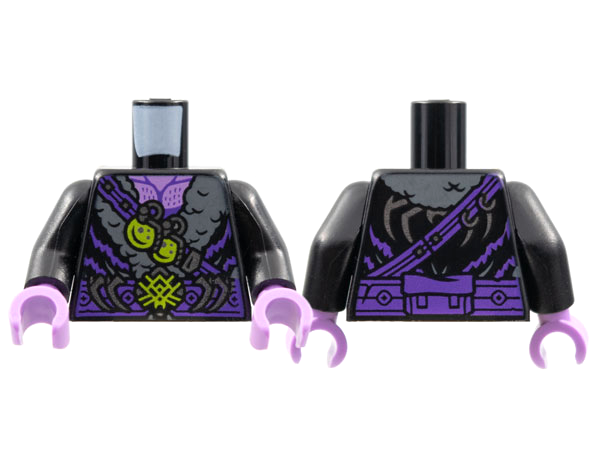 Torso Fur Coat, Dark Bluish Gray Collar, Dark Purple Belt, Lime Buckle and Grenades Pattern / Black Arms / Medium Lavender Hands