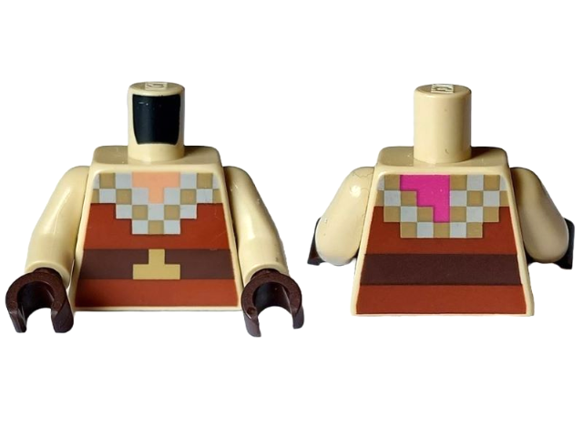 Torso Pixelated Nougat Neck, Reddish Brown Shirt, Dark Brown and Gold Belt Pattern / Tan Arms / Dark Brown Hands