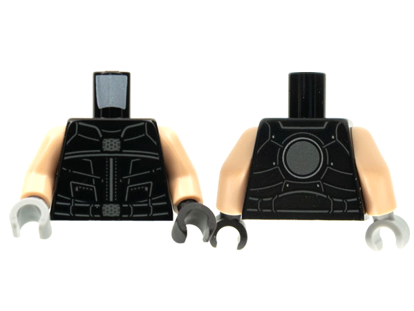 Torso Vest, Silver and Dark Bluish Gray Lines, Ten Rings Logo on Back Pattern / Light Nougat Arms / Black Hand Left / Light Bluish Gray Hand Right