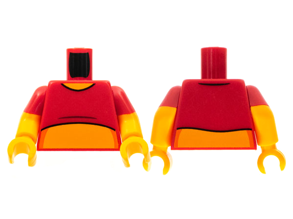 Torso Shirt, Bright Light Orange Neck and Midriff Pattern / Bright Light Orange Arms with Molded Red Short Sleeves Pattern / Bright Light Orange Hands