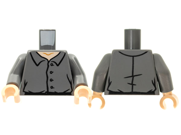 Torso Shirt with 4 Buttons, Light Nougat Neck Pattern / Dark Bluish Gray Arms / Light Nougat Hands