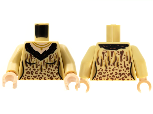 Torso Female V-Neck, Gold Necklace, Black Collar, Leopard Print Pattern / Tan Arms / Light Nougat Hands