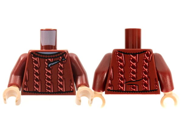 Torso Knit Cable Sweater with Coral Pattern / Dark Red Arms / Light Nougat Hands