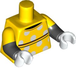 Torso Dress with White Polka Dots, Black Collar and Sash Pattern / Black Arms with Molded Yellow Short Sleeves Pattern / White Hands