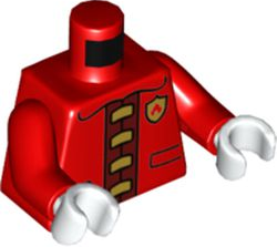 Torso Fire Jacket with Gold Clasps and Fire Logo Badge Front and Back Pattern / Red Arms / White Hands