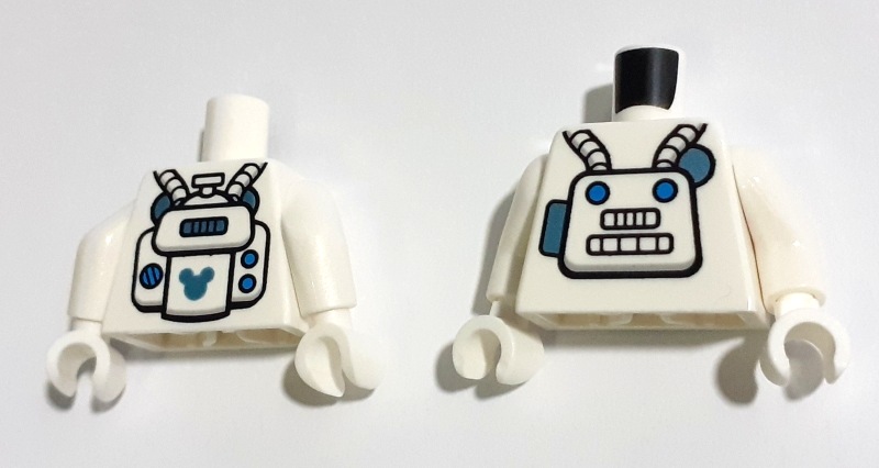 Torso Astronaut Spacesuit with Hoses, Panel and Buttons and Metallic Light Blue Mickey Mouse Logo on Back Pattern / White Arms / White Hands