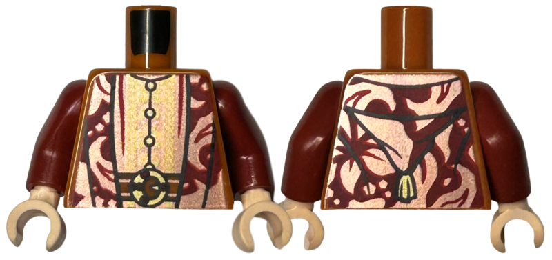 Torso Harry Potter Robe, Copper and Dark Red with Gold Belt, Buttons and Trim Pattern / Dark Red Arms / Light Nougat Hands