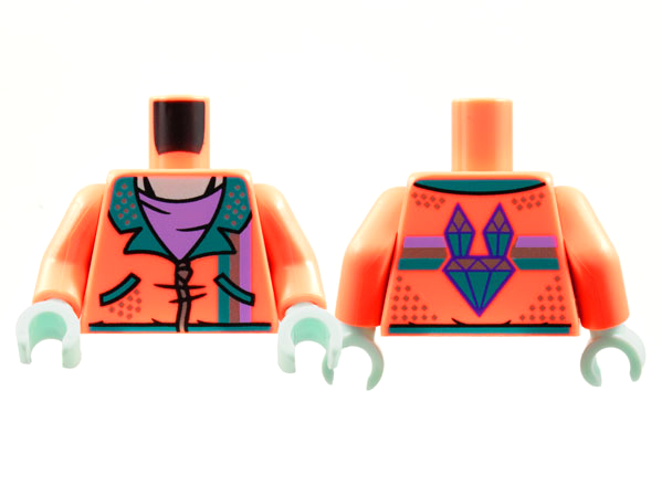 Torso Jacket, Dark Turquoise Lapels, Silver Zipper and Speckles, Medium Lavender Shirt Pattern / Coral Arms / Light Aqua Hands