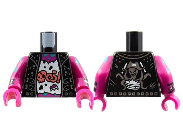 Torso Vest with Silver Trim, Tattered White Shirt, Squid on Back Pattern / Magenta Arms with Cuffs and Dark Turquoise Spots Pattern / Magenta Hands