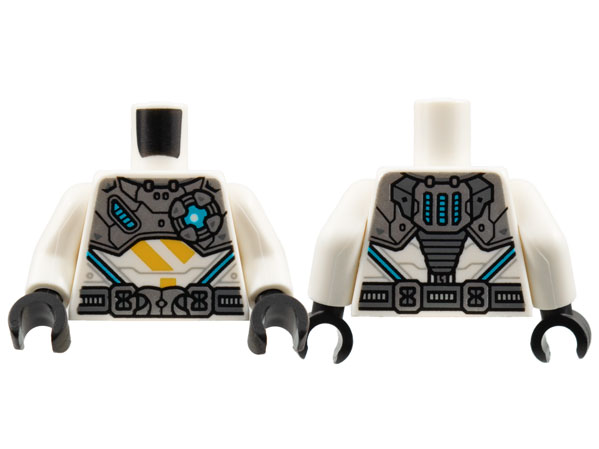 Torso Silver Armor and Belt, Medium Azure Light, Bright Light Orange Ninjago Logogram Letter Z Pattern / White Arms / Black Hands