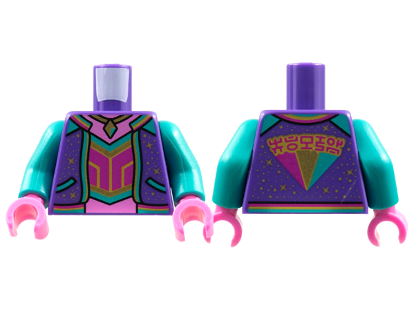 Torso Jacket with Gold Sparkles, Dark Pink Neck and Midriff, Gold Necklace, Magenta Halter Pattern / Dark Turquoise Arms / Dark Pink Hands