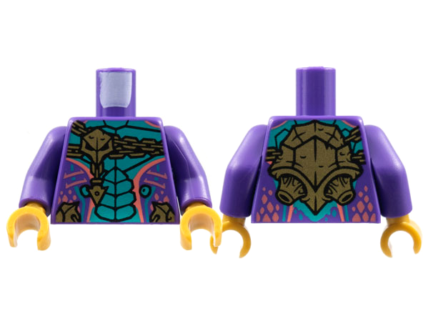 Torso Dark Turquoise Scales, Gold Chain and Skull, Coral Stripes Pattern / Dark Purple Arms / Pearl Gold Hands
