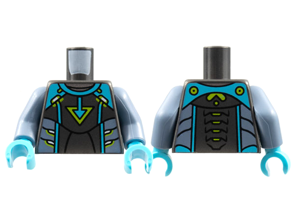 Torso Medium Azure Shoulders and Arrow, Lime Triangle and Trim, Sand Blue Side Panels Pattern / Sand Blue Arms / Medium Azure Hands