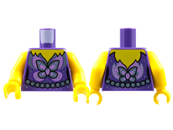 Torso Female Yellow Neck, Metallic Light Blue and Medium Lavender Butterfly, Sparkles, Pearl Belt Pattern / Yellow Arms / Yellow Hands