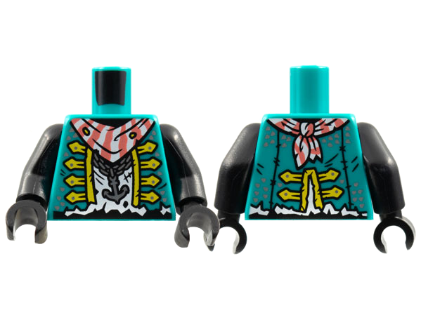 Torso Vest with Yellow Trim, Coral and White Bandana, Silver Anchor Necklace, White Tattered Shirt Pattern / Black Arms / Black Hands