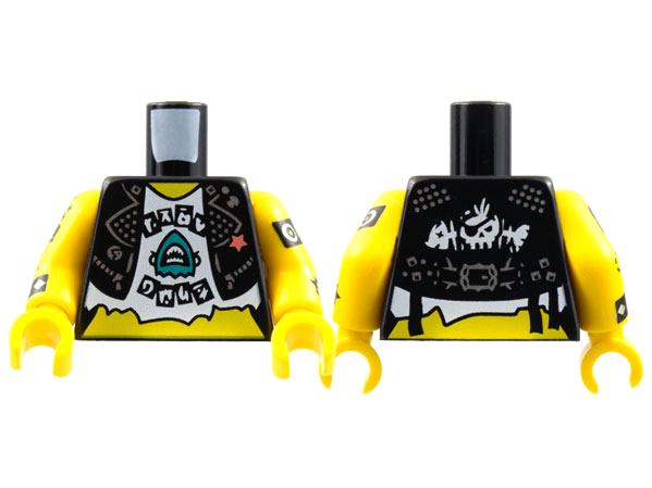 Torso Vest, Silver Detail, Coral Star, Tattered White Shirt, Dark Turquoise Shark Pattern / Yellow Arms with Cuffs and Tattoos Pattern / Yellow Hands