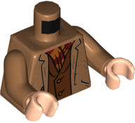 Torso Harry Potter Jacket with Reddish Brown Vest and Striped Gryffindor Scarf Pattern / Medium Nougat Arms / Light Nougat Hands