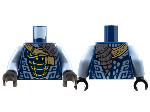 Torso Silver Left Shoulder Armor, Dark Tan Scarf, Yellow and Sand Blue Scales Pattern / Sand Blue Arms / Black Hands