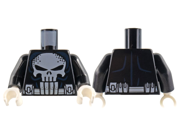Torso Large White Skull and Utility Belt, Dark Blue Muscle Lines Pattern / Black Arms / White Hands