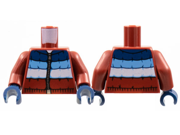 Torso Jacket Padded with Dark Blue, Medium Blue, and White Panels and Zipper Pattern / Dark Red Arms / Dark Blue Hands