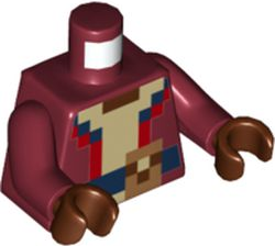 Torso Pixelated Red and Tan Shirt, Dark Blue Belt and Medium Nougat Buckle Pattern / Dark Red Arms / Reddish Brown Hands