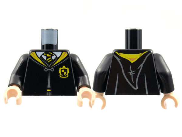 Torso Hogwarts Robe Clasped with Hufflepuff Crest, Sweater, Shirt and Tie Pattern / Black Arms / Light Nougat Hands