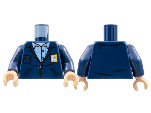 Torso Jacket with Yellow USPS Postal Patch, Silver Zipper, Bright Light Blue Shirt Pattern / Dark Blue Arms / Light Nougat Hands