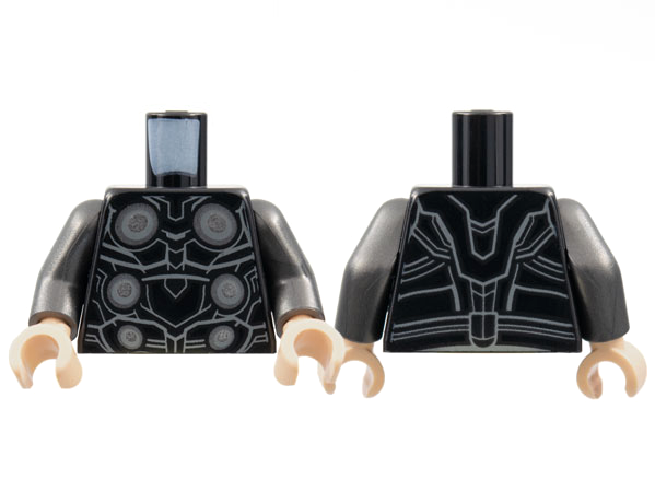 Torso Armor with 6 Dark Silver and Silver Circles, Light Bluish Gray Contour Lines Pattern / Pearl Dark Gray Arms / Light Nougat Hands