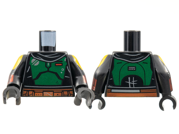 Torso SW Armor, Black Scarf, Green Breastplate, Dark Orange Belt Pattern / Black Arms with Mandalorian Armor Pattern / Black Hands