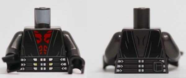 Torso SW Black Sith Robe, Red Chest, Wide Belt with Silver, Yellow and White Shapes, Pouch on Back Pattern / Pearl Dark Gray Arms / Black Hands