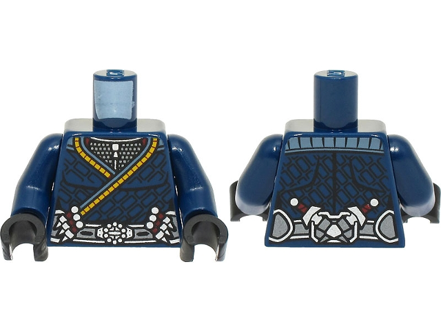 Torso Armor and Robe with Bright Light Orange Trim, Silver Belt with Buckle and Daggers Pattern / Dark Blue Arms / Black Hands