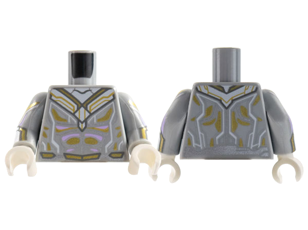 Torso Armor, Gold and Lavender Muscle Highlights Pattern / Light Bluish Gray Arms with White Cuff, Gold and Lavender Circuitry Pattern / White Hands