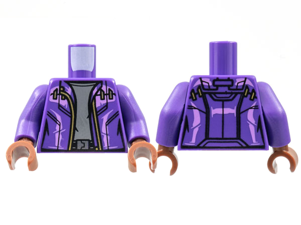 Torso Jacket, Lavender Trim, Gold Zipper, Dark Bluish Gray Shirt Pattern / Dark Purple Arms / Reddish Brown Hands