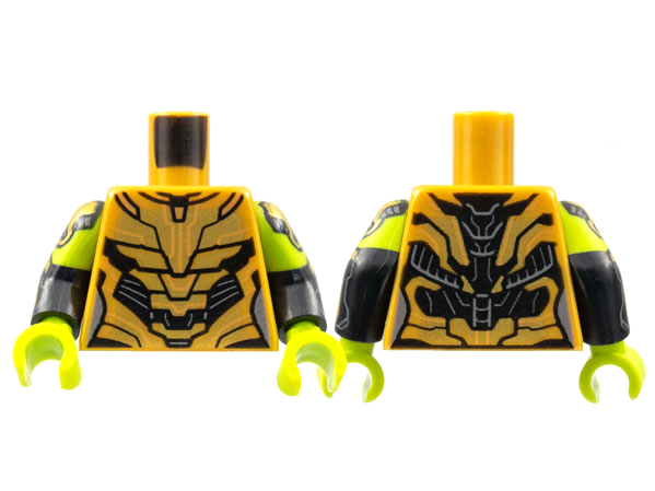 Torso Female Armor, Gold Plates, Black Trim Pattern (Gamora) / Black Arms with Lime Short Sleeves, Gold Armor Pattern / Lime Hands