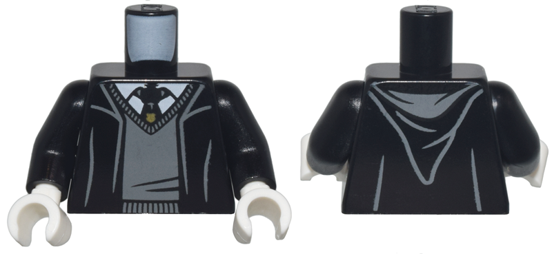 Torso Robe with Hood, Dark Bluish Gray Sweater, White Shirt and Hogwarts Crest Tie Pattern / Black Arms / White Hands