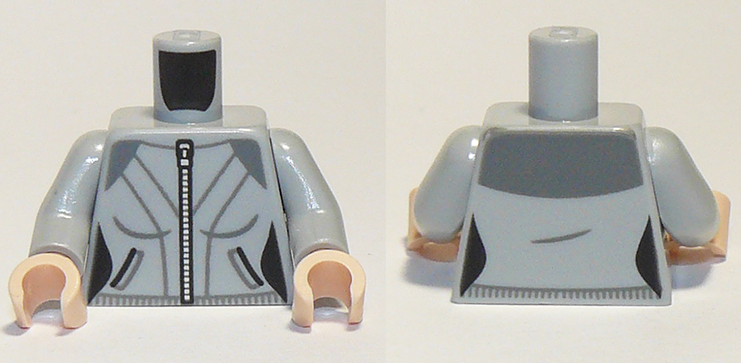 Torso Female Jacket with Pockets, Silver Zipper and Dark Bluish Gray Shoulders Pattern / Light Bluish Gray Arms / Light Nougat Hands