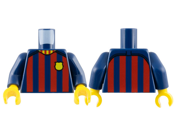 Torso Soccer Shirt, Dark Red Stripes, Yellow Badge (FC Barcelona) Pattern / Dark Blue Arms / Yellow Hands