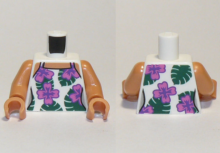 Torso Female Sleeveless Shirt with Dark Pink Flowers and Dark Green Leaves, Nougat Neck and Shoulders Pattern / Nougat Arms / Nougat Hands