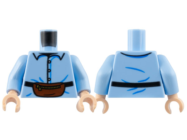 Torso Shirt with Buttons, Reddish Brown Kidney Bag with Black Strap and Gold Zipper Pattern / Bright Light Blue Arms / Light Nougat Hands