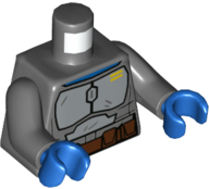 Torso SW Mandalorian Silver Beskar Armor Plates, Reddish Brown Belt Pattern (Bo-Katan Kryze) / Dark Bluish Gray Arms / Blue Hands