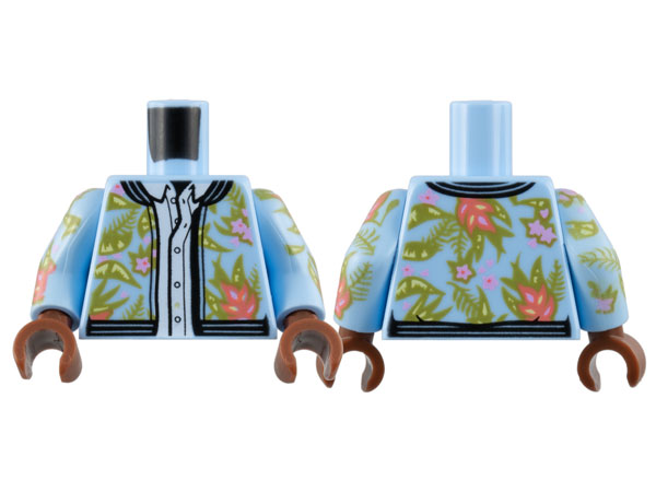 Torso Jacket, Floral Print over White Button Down Shirt Pattern / Bright Light Blue Arms with Floral Pattern / Reddish Brown Hands