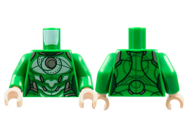 Torso Female Armor, Silver Circle, White Trim Pattern / Green Arms / Light Nougat Hands