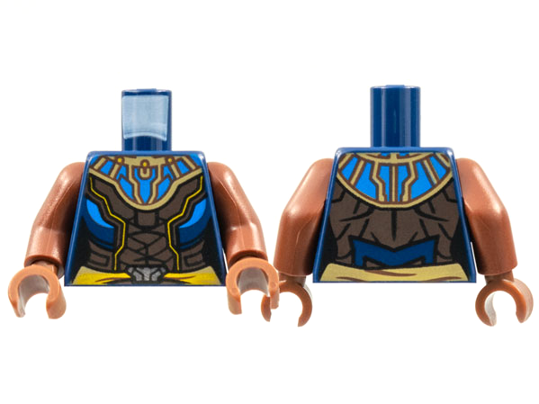 Torso Female Armor, Blue Mantle, Dark Brown Center Panel, Yellow Trim and Belt, Silver Buckle Pattern / Reddish Brown Arms / Reddish Brown Hands