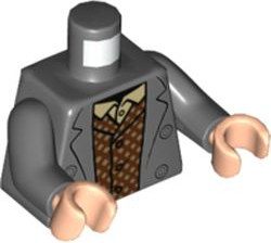 Torso Jacket, Dark Red Vest and Tan Shirt Pattern / Dark Bluish Gray Arms / Light Nougat Hands